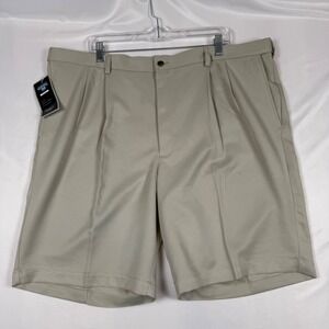 Haggar Mens Cool 18 Performance Pleated Shorts Khaki 42W 9.5 Inch Inseam NWT